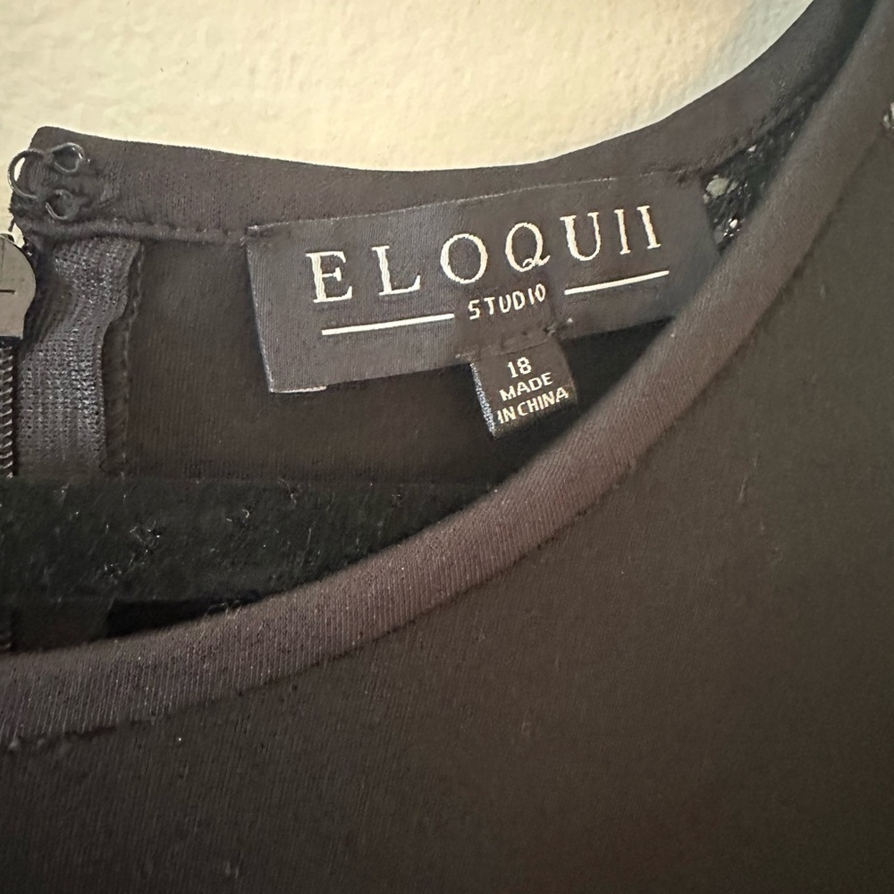 Eloquii Plus Size Black Dress With Lace and Faux Leather Sleeve Embellishment - Picture 4 of 4